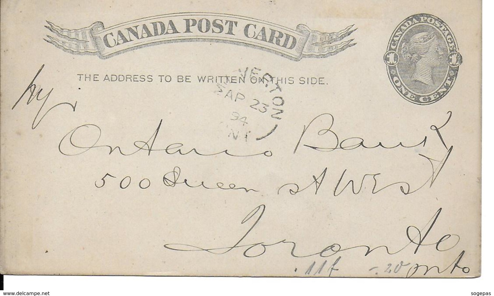 CANADA POST CARD ONE CENT - 1860-1899 Regering Van Victoria