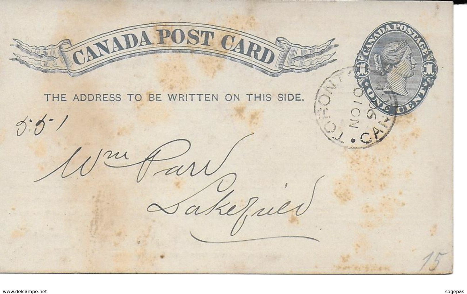 CANADA POST CARD ONE CENT - 1860-1899 Reign Of Victoria