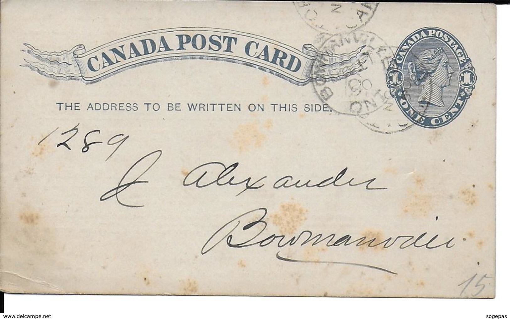 CANADA POST CARD ONE CENT - 1860-1899 Regering Van Victoria