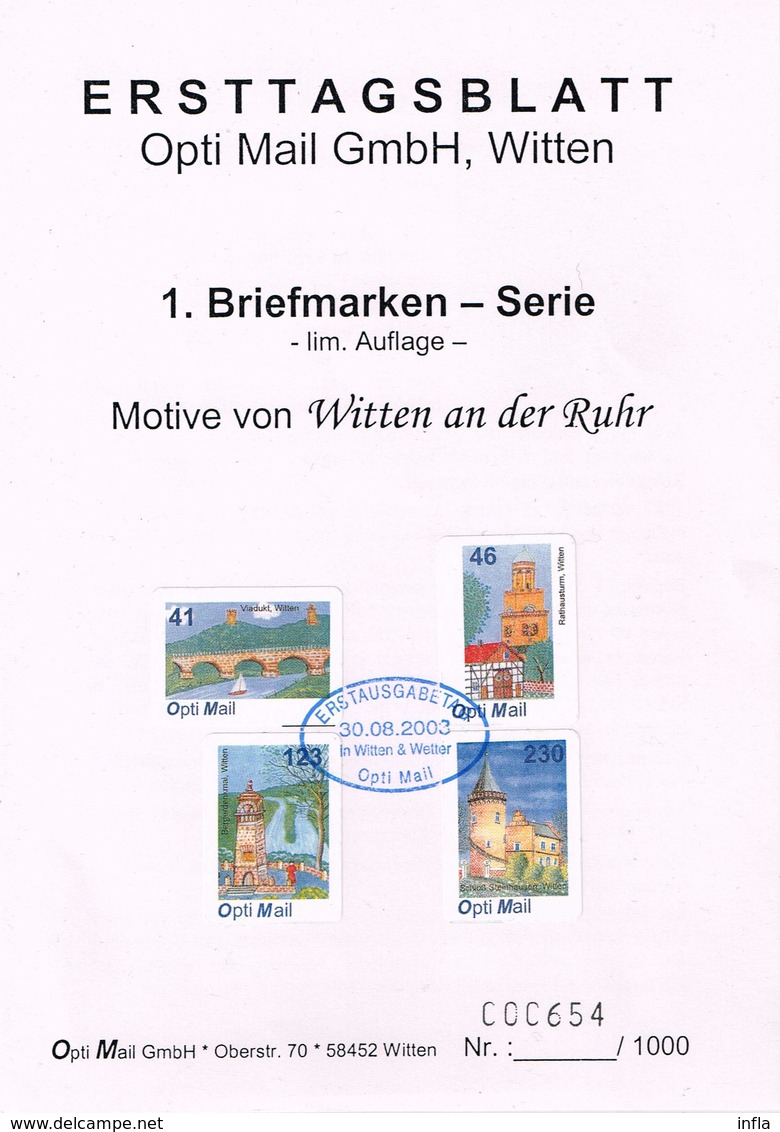 Opti Mail 2003 , Ausgabe Witten **/ Mit ESST, Erstagsblatt + FDC - Private & Local Mails