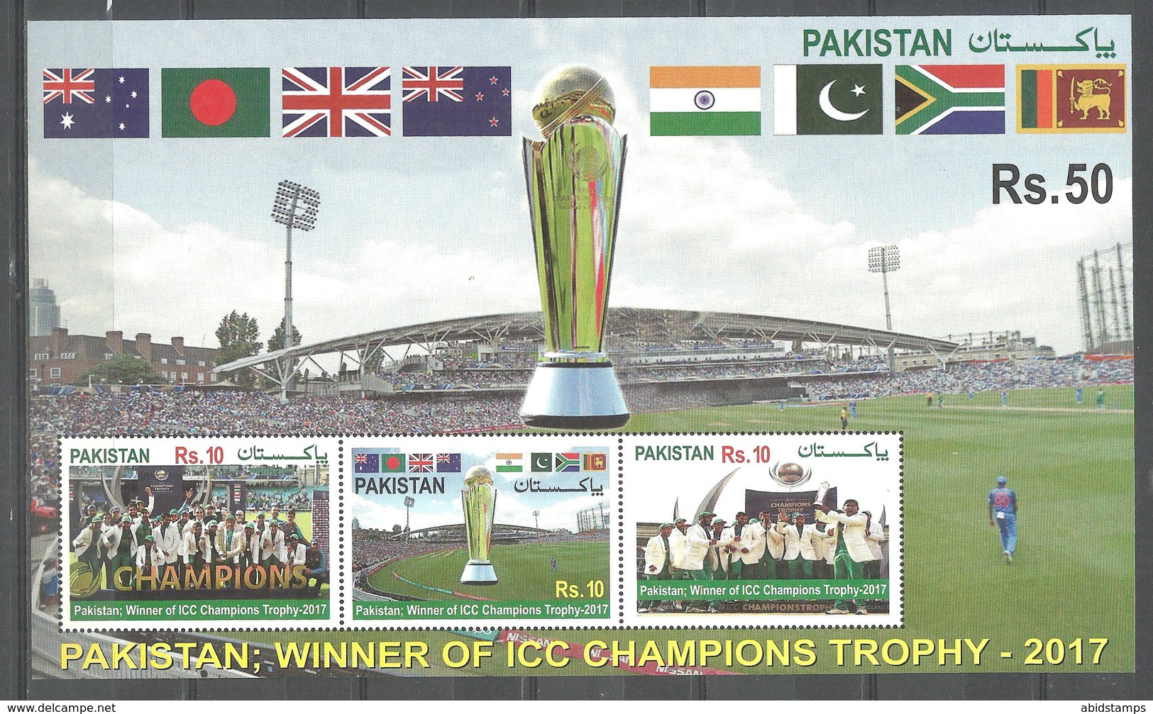 PAKISTAN 2017 ICC CHAMPIONS TROPHY CRICKET SOUVENIR SHEET MNH - Pakistan