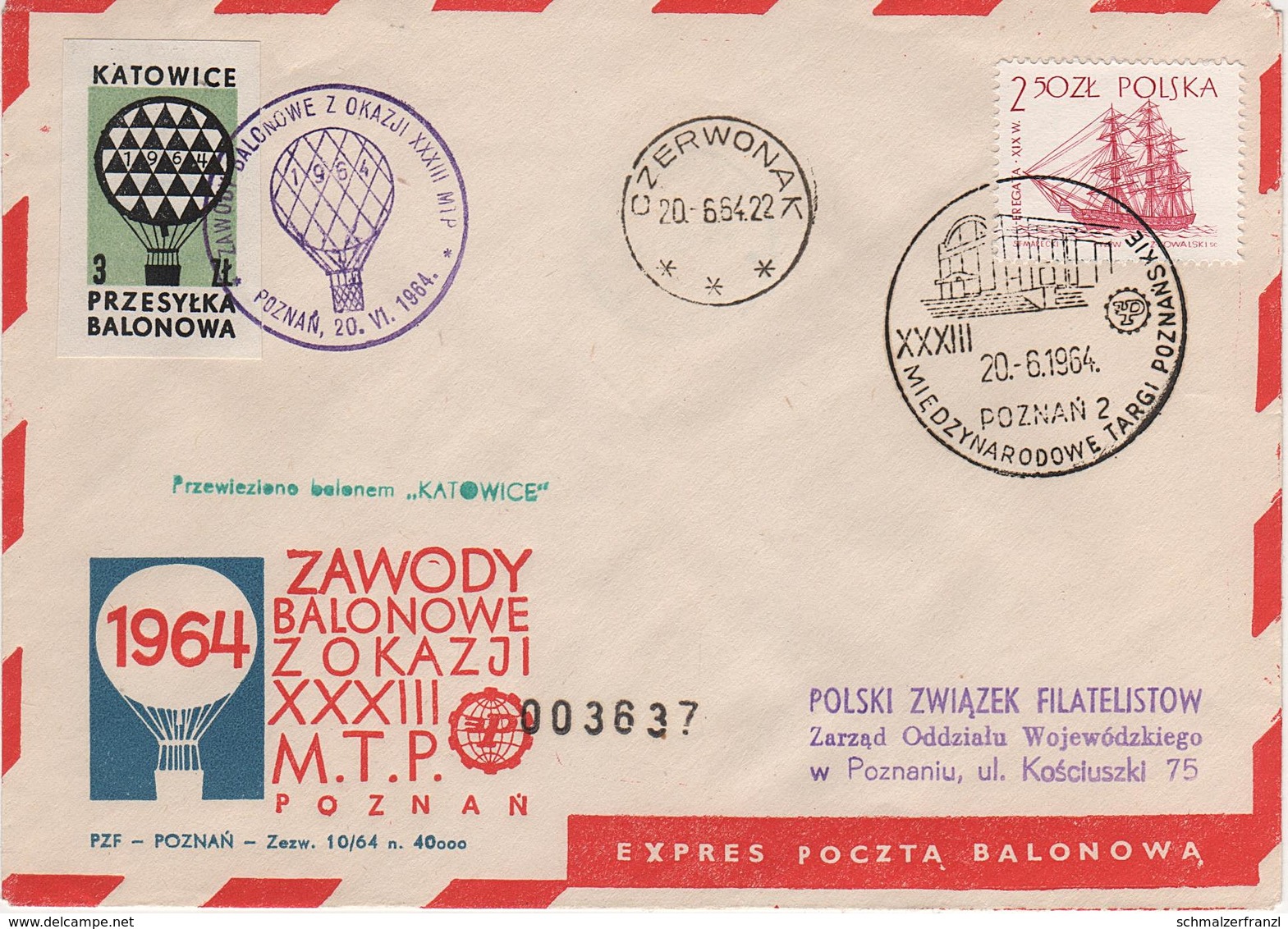 Ballonpost Ballon Post Poczta Balonowa Zawody Balonowe Poznan 1964 Polonez Przesylka Znaczek Pocztowy Balloon Poste Mail - Cartas & Documentos