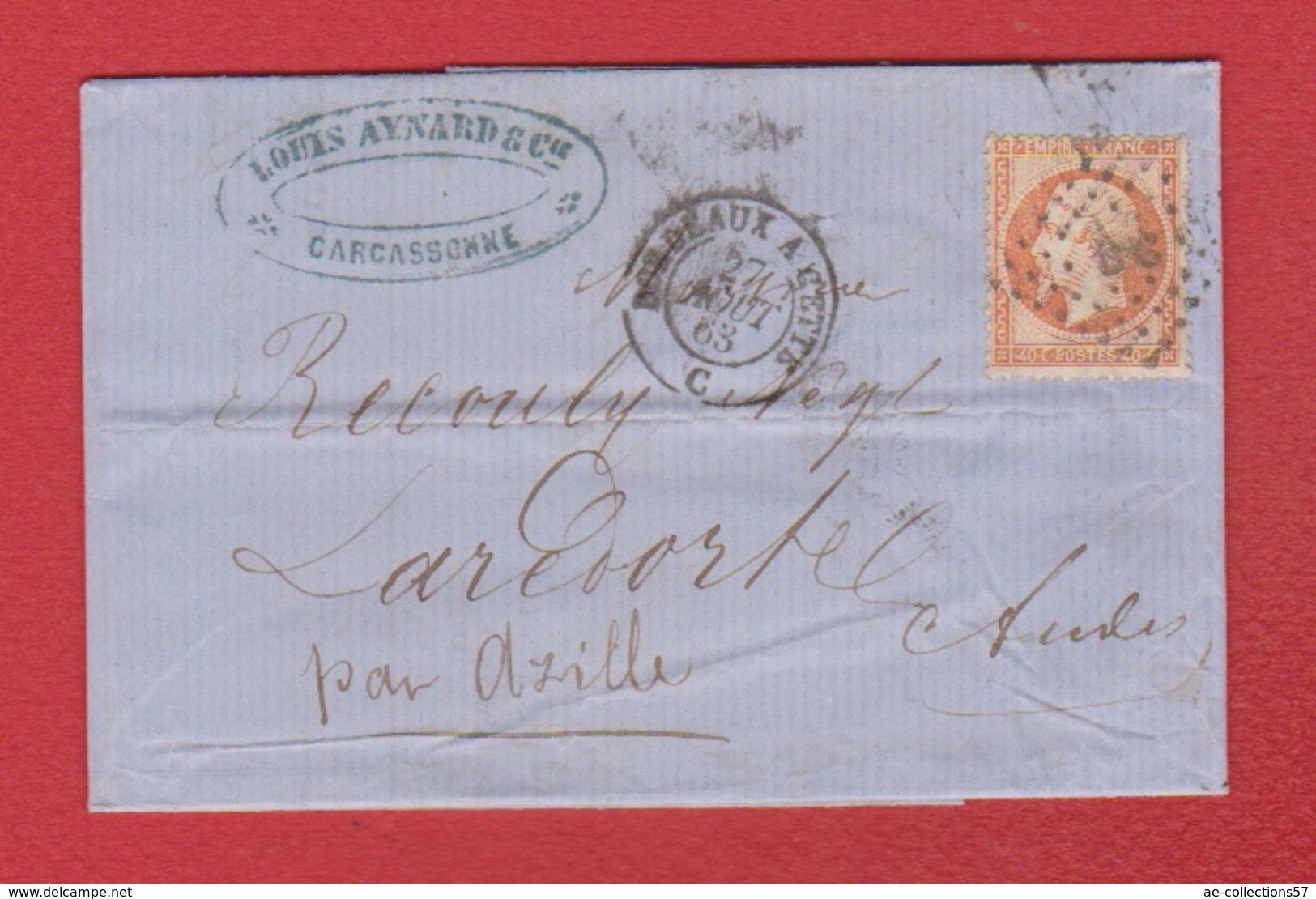 Bordereau   De Carcassonne  --  Pour La Redorte   --  27 Aout 1863 - 1849-1876: Classic Period