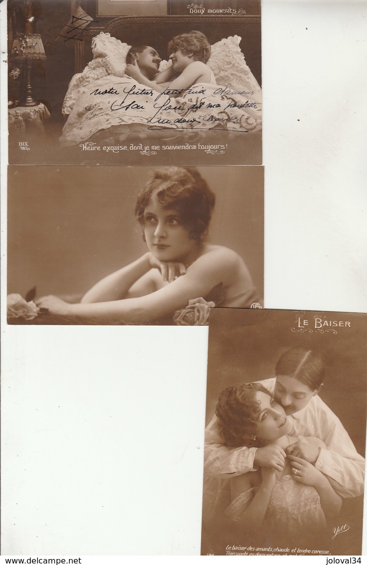 Fantaisie - Lot  3 Cartes  - Coquines Grivoises -  Dont Le Baiser - Autres & Non Classés