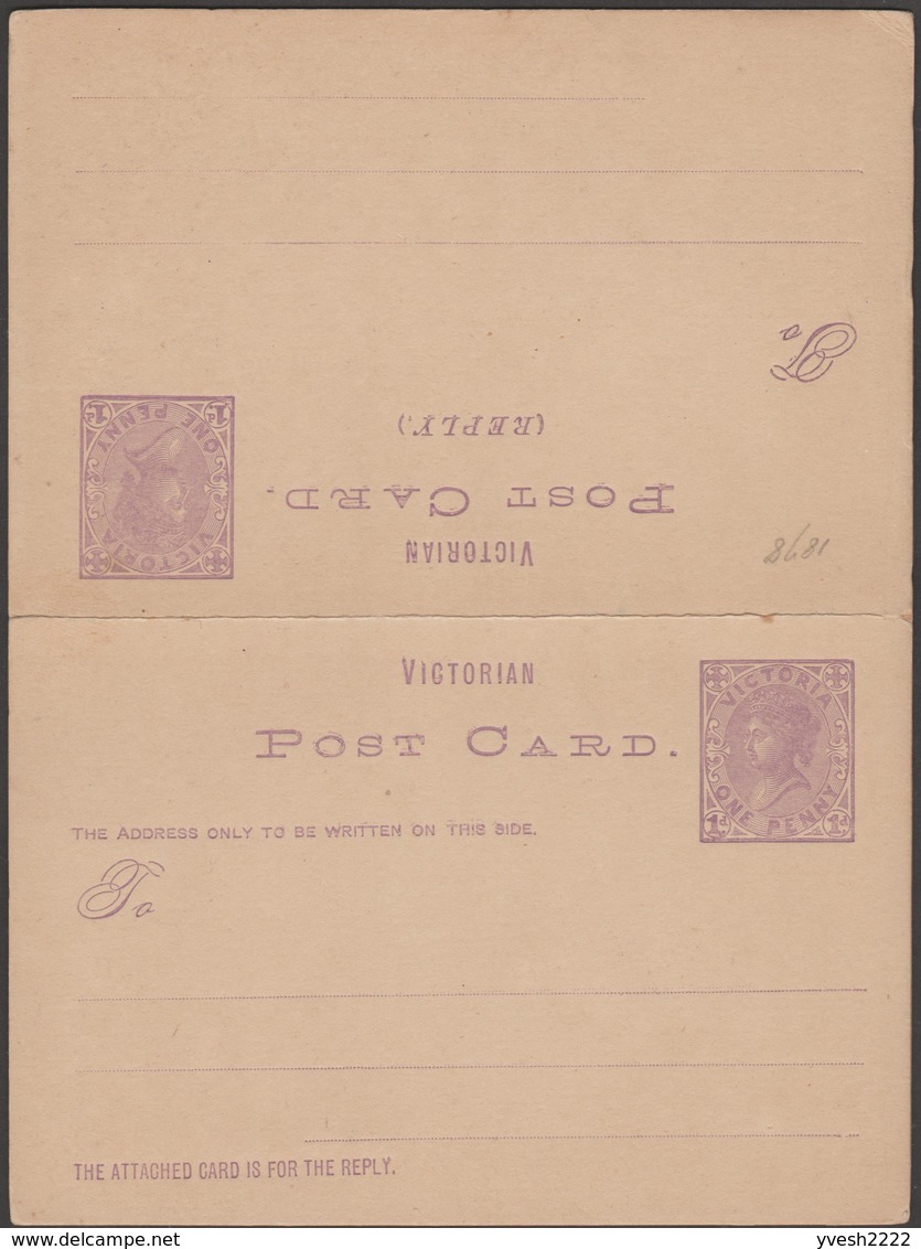 Victoria 1878. Entier, Carte Avec Réponse Payée, Superbe Qualité. 1 Penny X 2 Victoria - Lettres & Documents