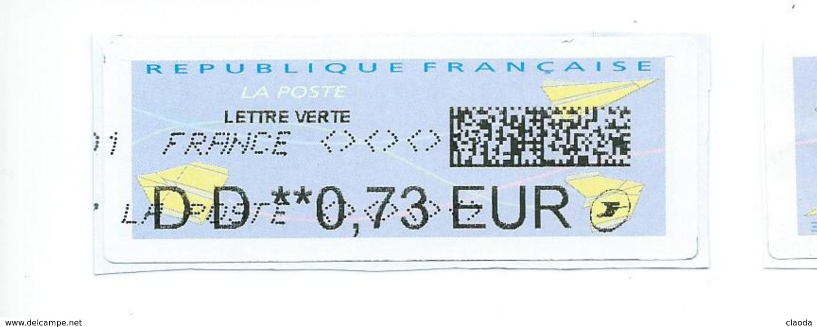 V 36 - NOUVELLE VIGNETTE QR - CODE DATAMATRIX - D D LETTRE VERTE - 0,73 € - Autres & Non Classés