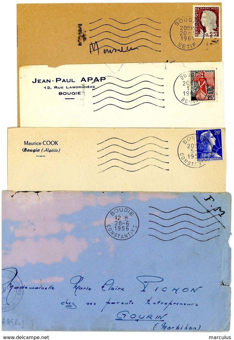 BOUGIE (Algérie) 1956, 1959, 1960 Et 1961 : 4 Oblit. 5 L. O. Différentes - Covers & Documents