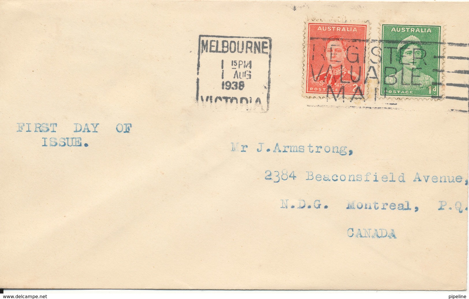 Australia Cover Melbourne 1-8-1938 Coronation Set Sent To Canada - Covers & Documents