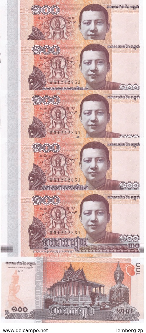 Cambodia - 10 Pcs X 100 Riels 2014 UNC Lemberg-Zp - Cambodge