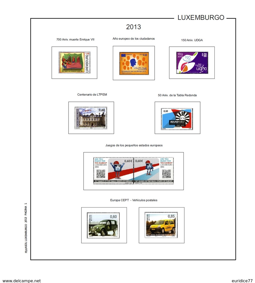 Suplemento Filkasol LUXEMBURGO 2013 - Montado Con Filoestuches HAWID Transparentes - Pre-Impresas