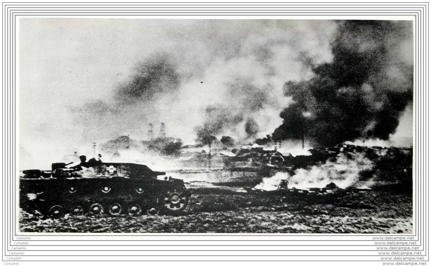 Press Photo - Russia - German Panzers Advance Against A Blazing - Tank - WW2 - War, Military