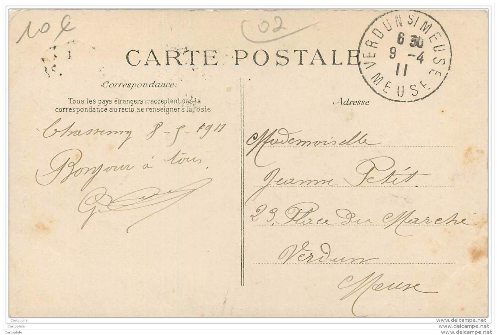 02 - Un Baiser De CHASSEMY (cachet Ambulant De Braisne A Soissons) 1911 - Other & Unclassified