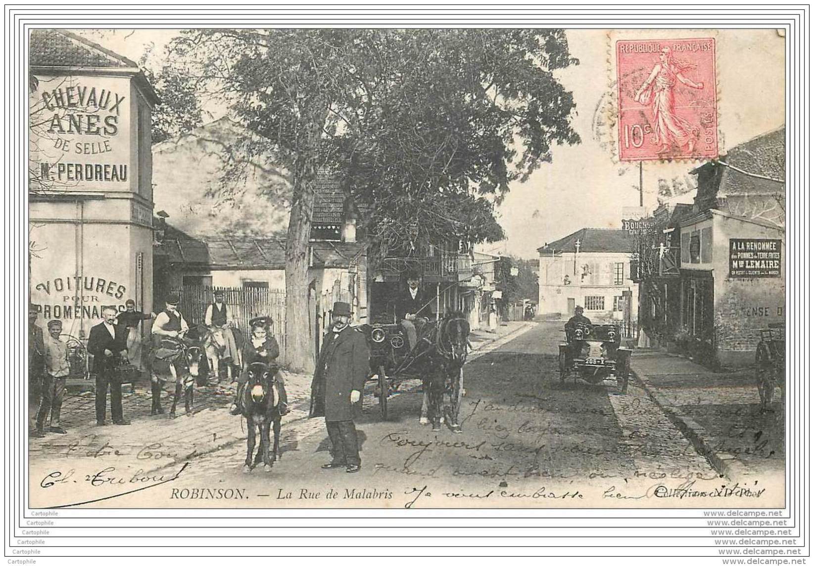 92 - ROBINSON -  La Rue Malabris - Ane - Caleche - Automobile - Le Plessis Robinson