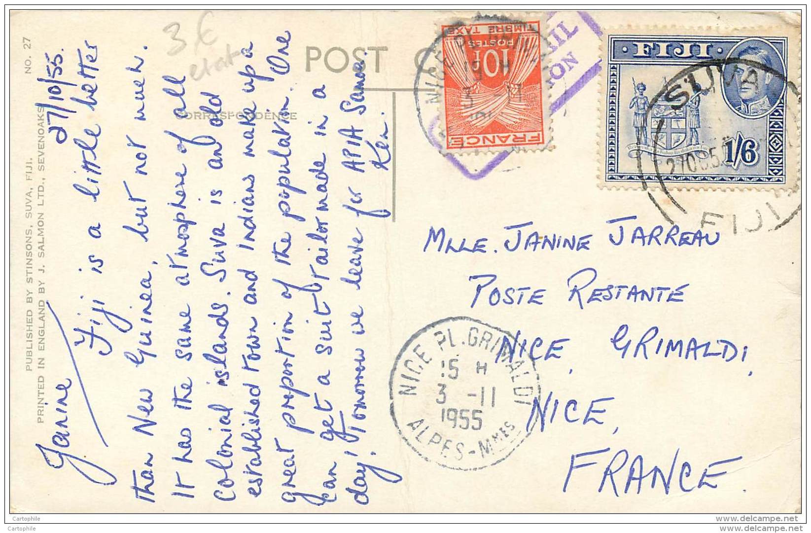 Fidji - Lautoka - Road Scene 1955 - With Tax Stamp - Fidji