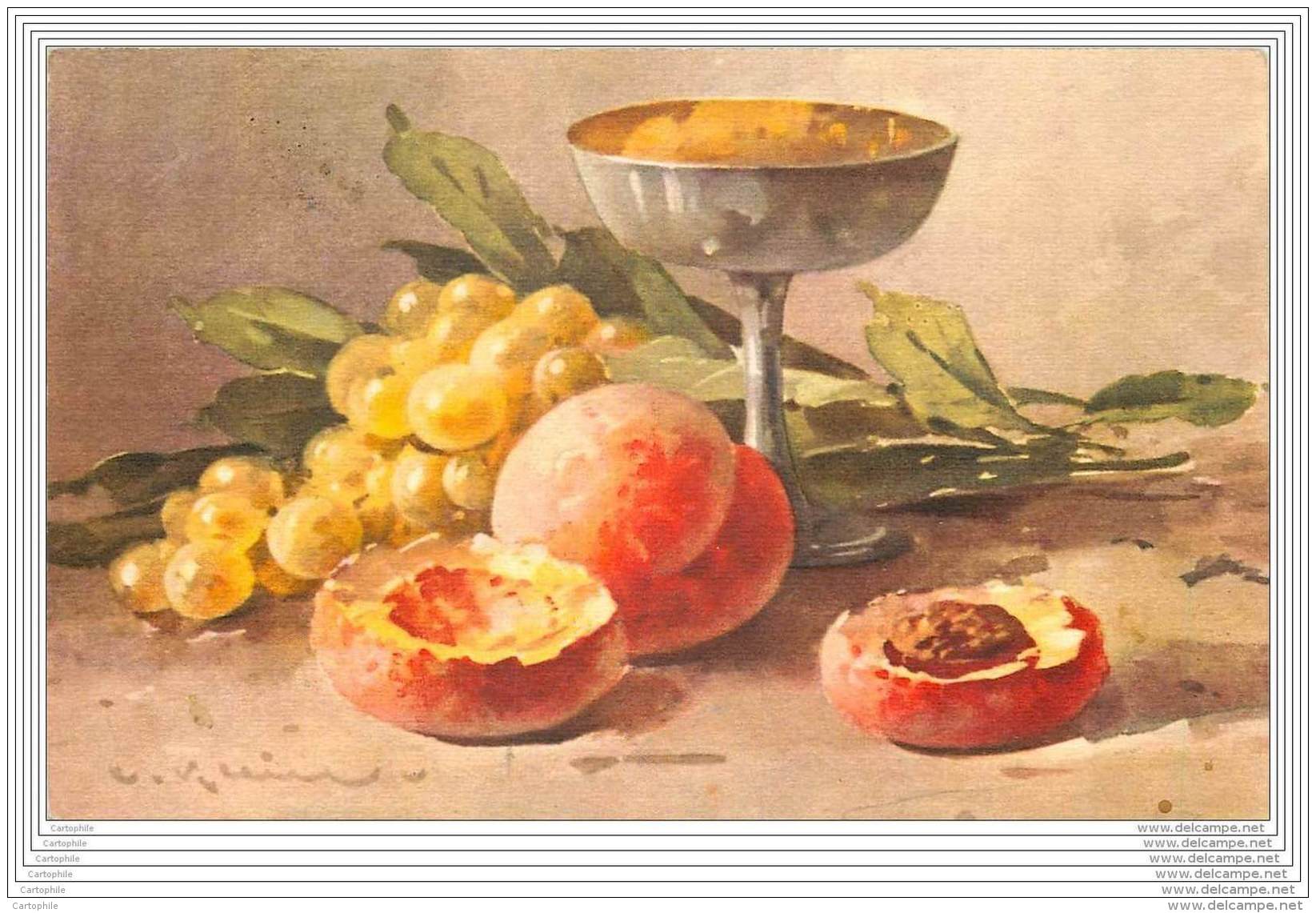 Illustrateur C. KLEIN - Nature Morte - Peche, Raisin Et Coupe - Klein, Catharina