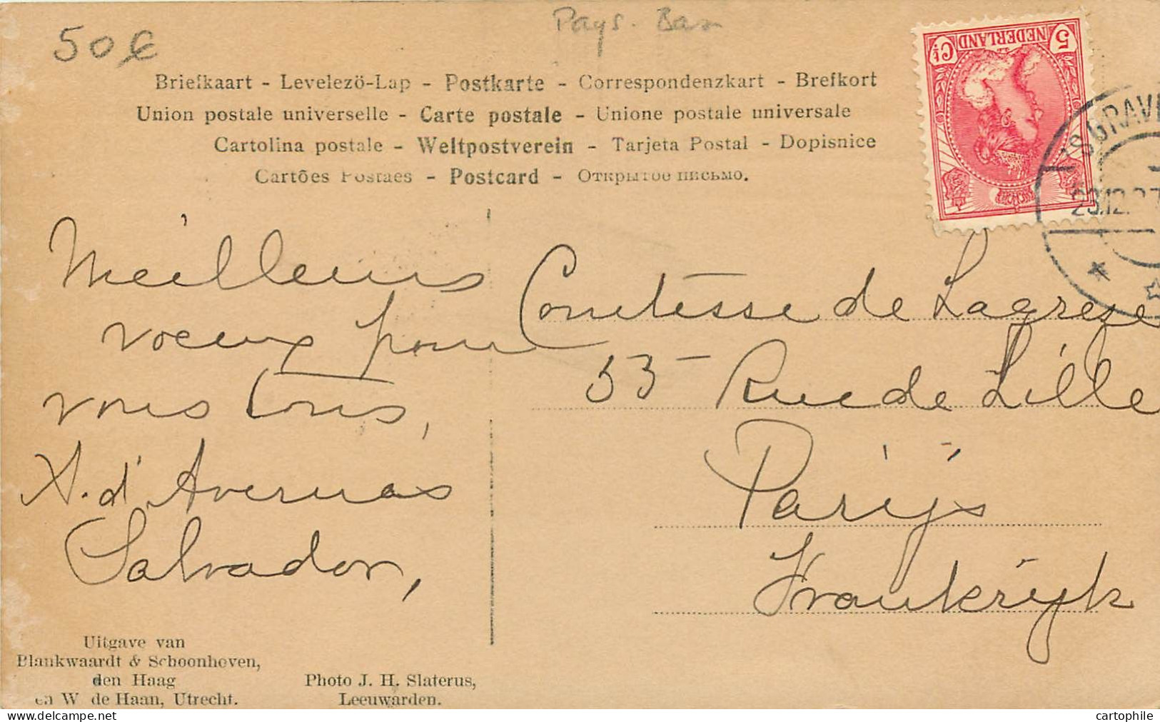 PAYS BAS - Autographe Du Baron Et Baronne D'Avernas Salvador A La Comtesse De Lagreze - Familles Royales