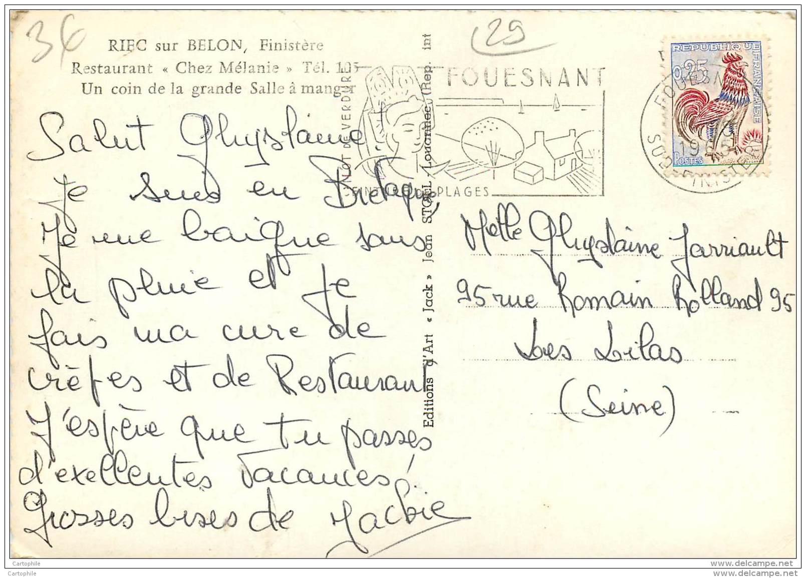 29 - RIEC SUR BELON - Restaurant Chez Melanie - Salle 1965 - Autres & Non Classés