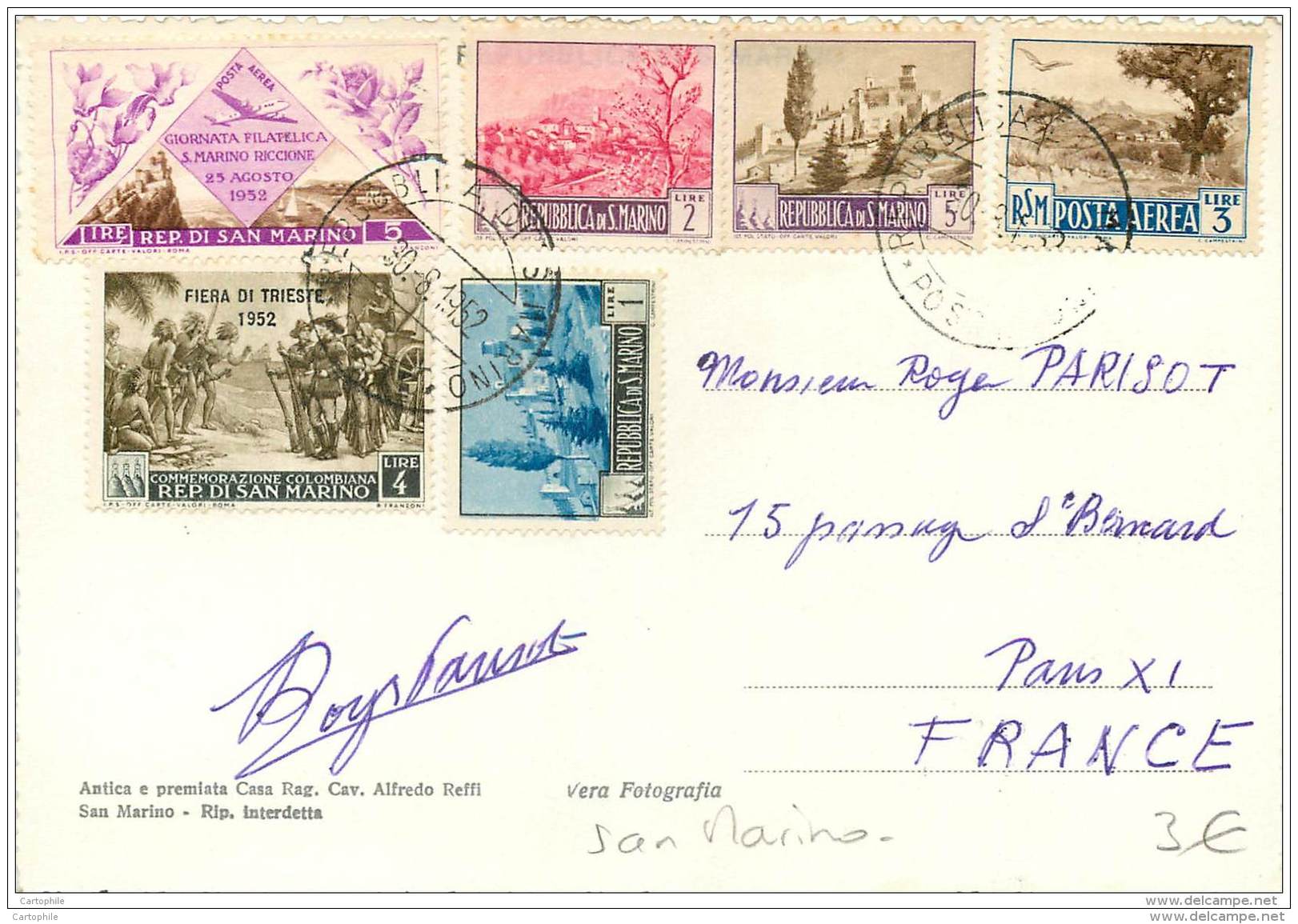 San Marino - Beautiful Stamps On Postcard 1952 (2) - San Marino