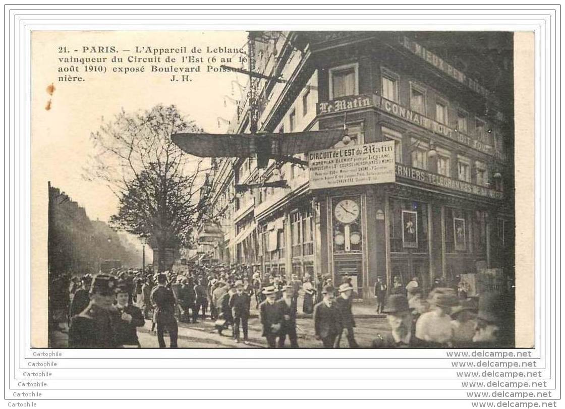 75002 - PARIS  - L'appareil De Leblanc Vainqueur Du Circuit De L'Est (1910) Expose Bd Poissonniere - Aviation - Journal - ....-1914: Précurseurs