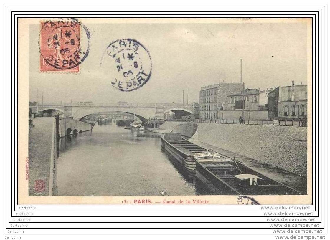 75019 - PARIS - Canal De La Villette - Ligne Chemin De Fer Et Peniches - Arrondissement: 19