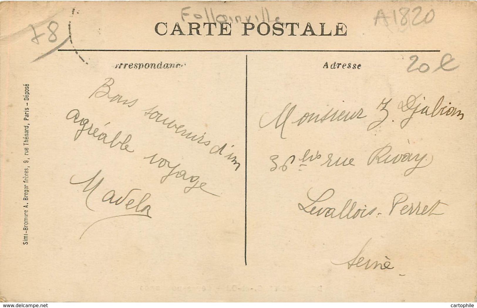 78 - FOLLAINVILLE DENNEMONT - Correspondance - Diligence - Courrier - Belle Animation TOP - Autres & Non Classés