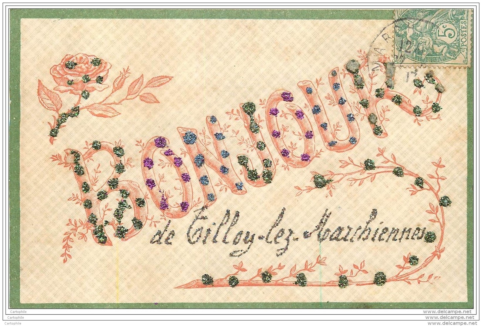 59 - Bonjour De TILLOY LEZ MARCHIENNES (Paillettes) Rare - Autres & Non Classés