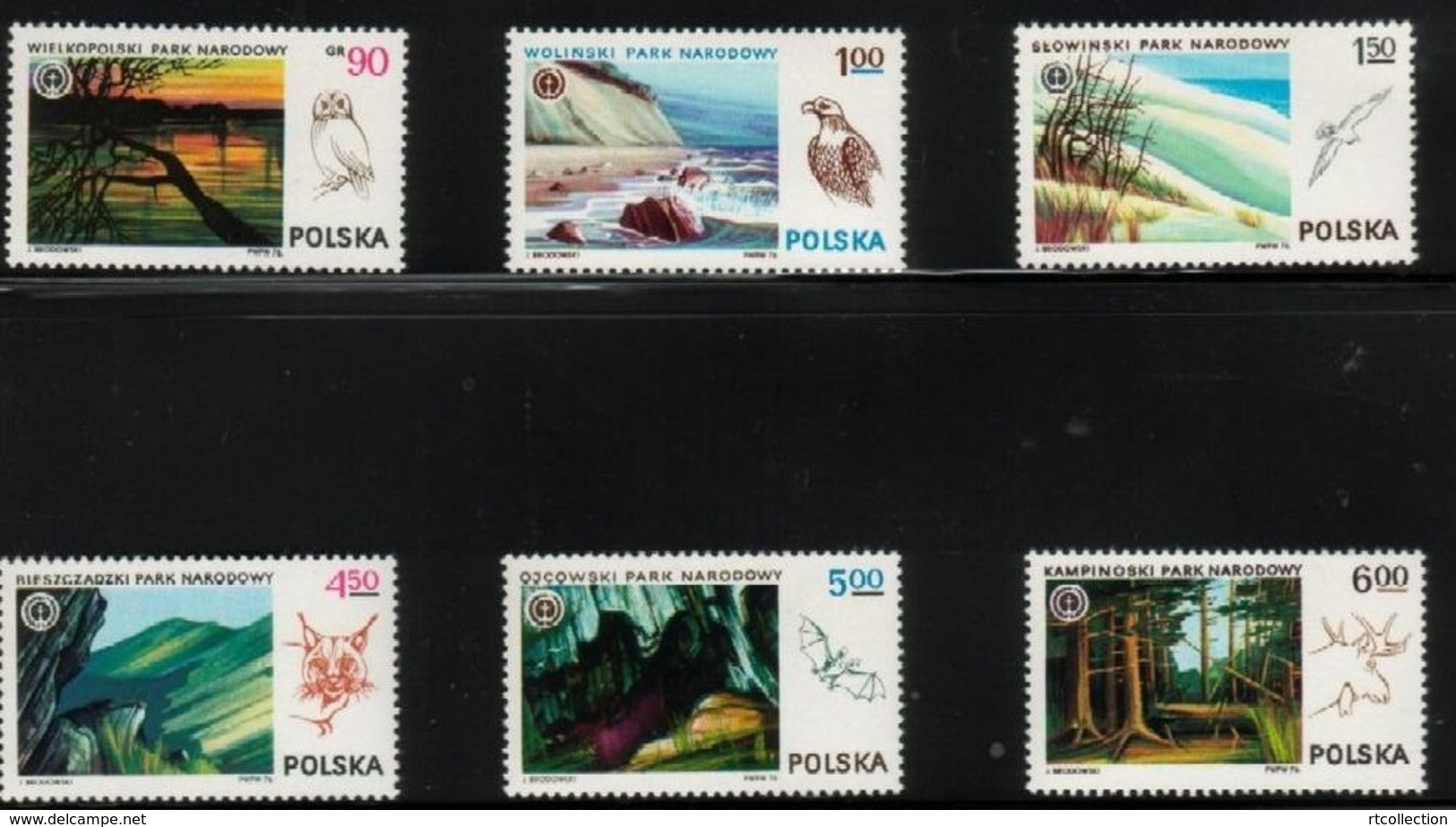 Polska Poland 1976 Polish National Parks Nature Birds Animals Fauna Trees Mountains Lakes Sea Cliffs Places Stamps MNH - Environment & Climate Protection