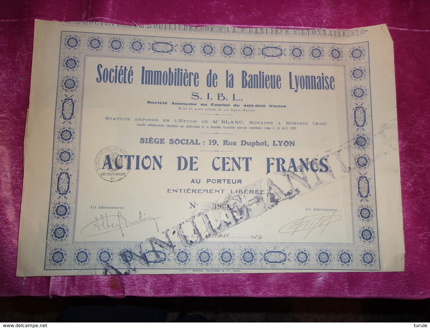 S.I.B.L. Immobiliere De La Banlieue Lyonnaise (1926) - Other & Unclassified