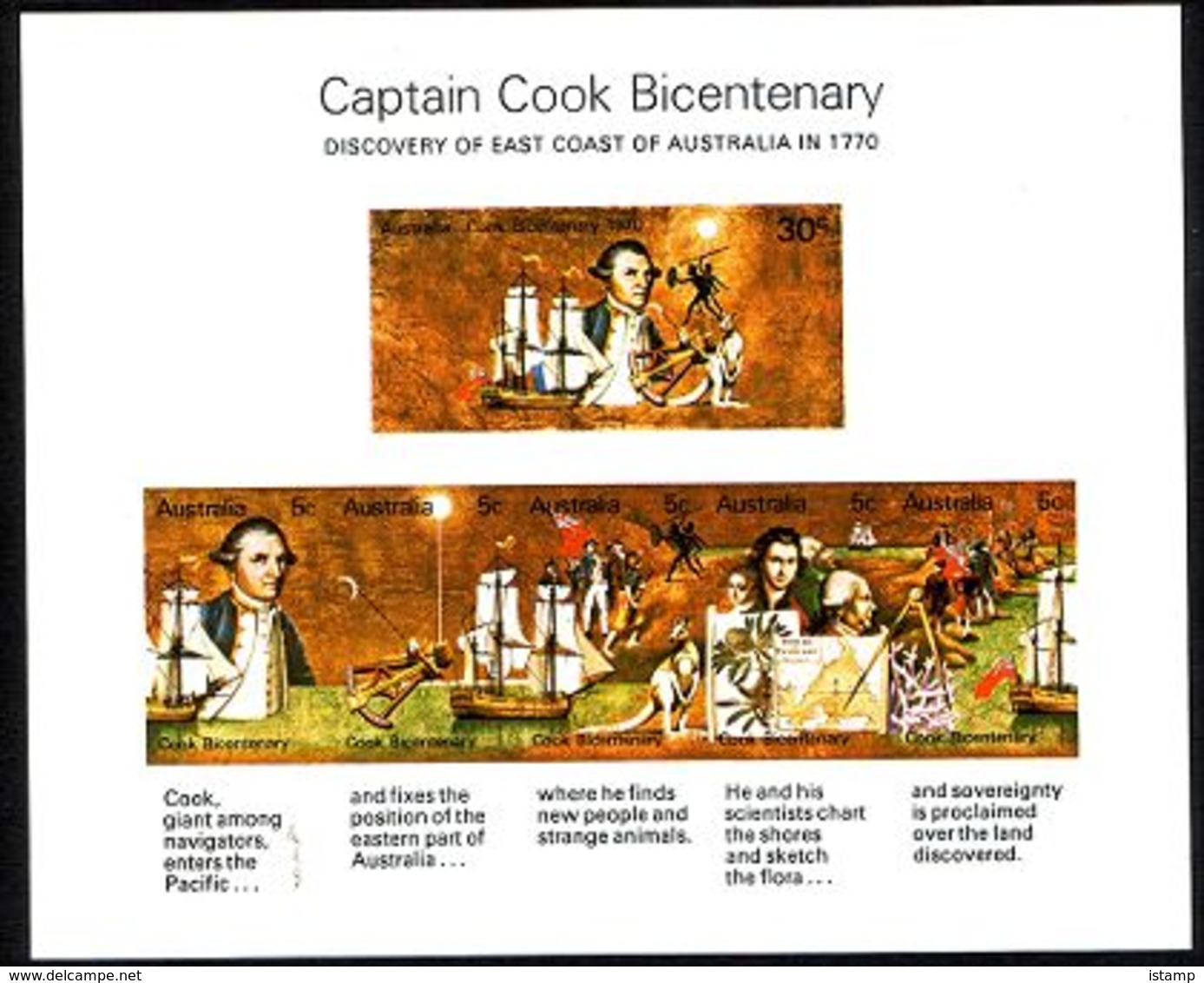 ⭕1970 - Australia CAPTAIN COOK BICENTENARY - Souvenir Sheet MNH⭕ - Blocks & Sheetlets