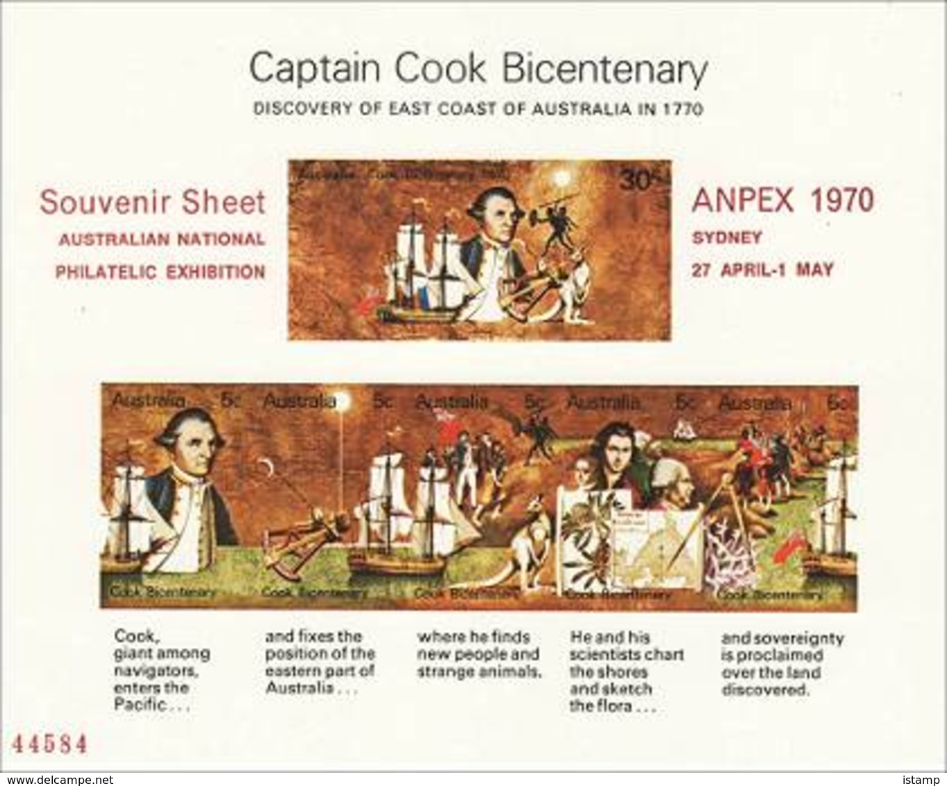 ⭕1970 - Australia CAPTAIN COOK BICENTENARY 'overprint ANPEX #47449' - Souvenir Sheet MNH⭕ - Blocks & Sheetlets