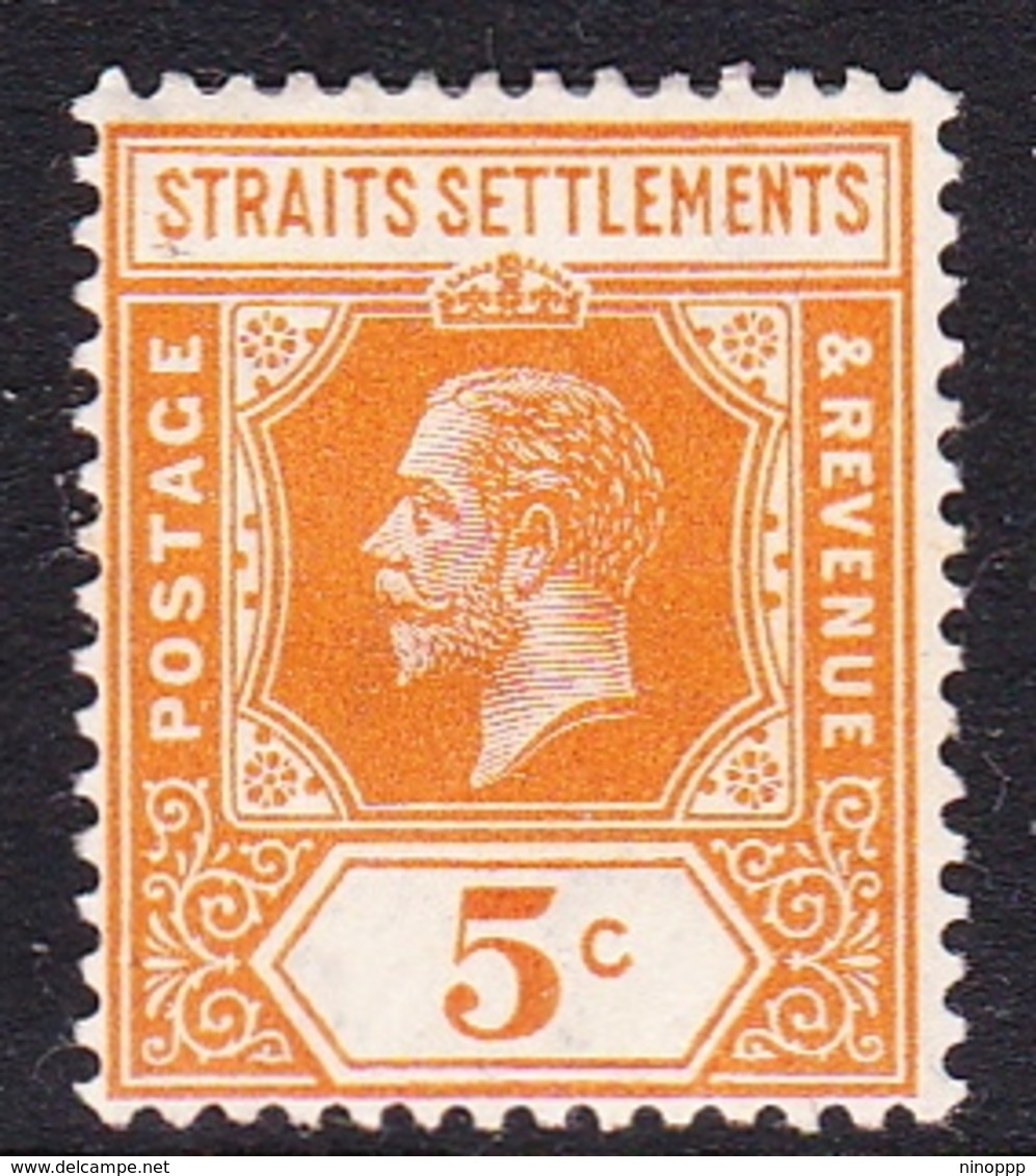 Malaysia-Straits Settlements SG 225 1921 King George V, 5c Orange, Mint Hinged - Straits Settlements