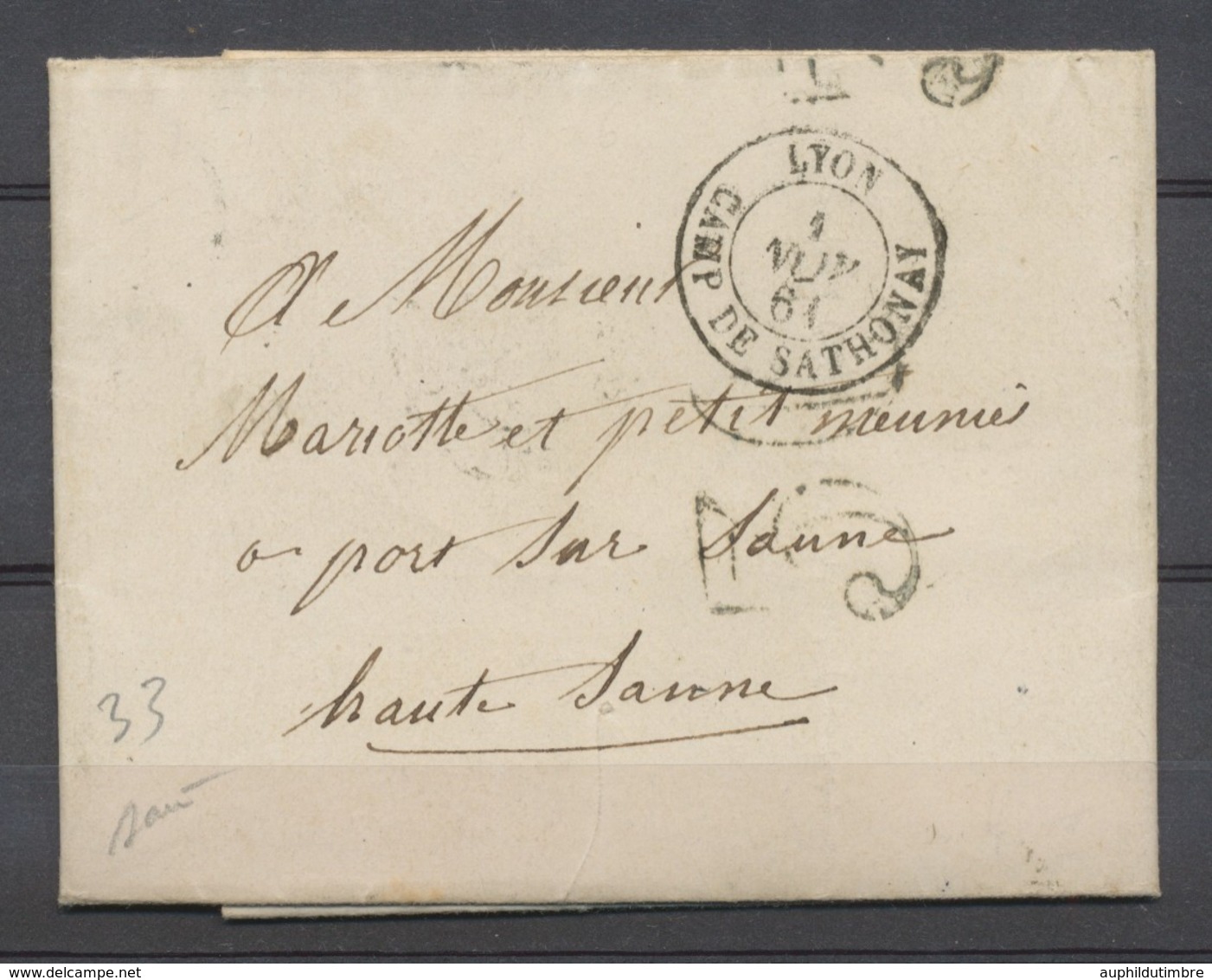 1861 Lettre Taxe 30c Obl CAD Type 15 Lyon CAMP DE SATHONAY SUP. P3876 - 1849-1876: Période Classique