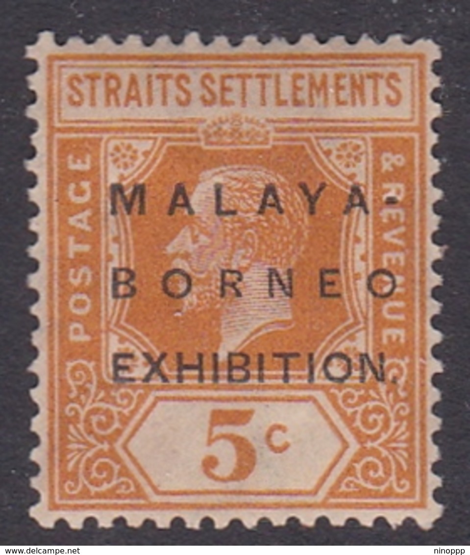 Malaysia-Straits Settlements SG 243 1922 Malaya-Borneo Exhibition, 5c Orange, Mint Hinged - Straits Settlements