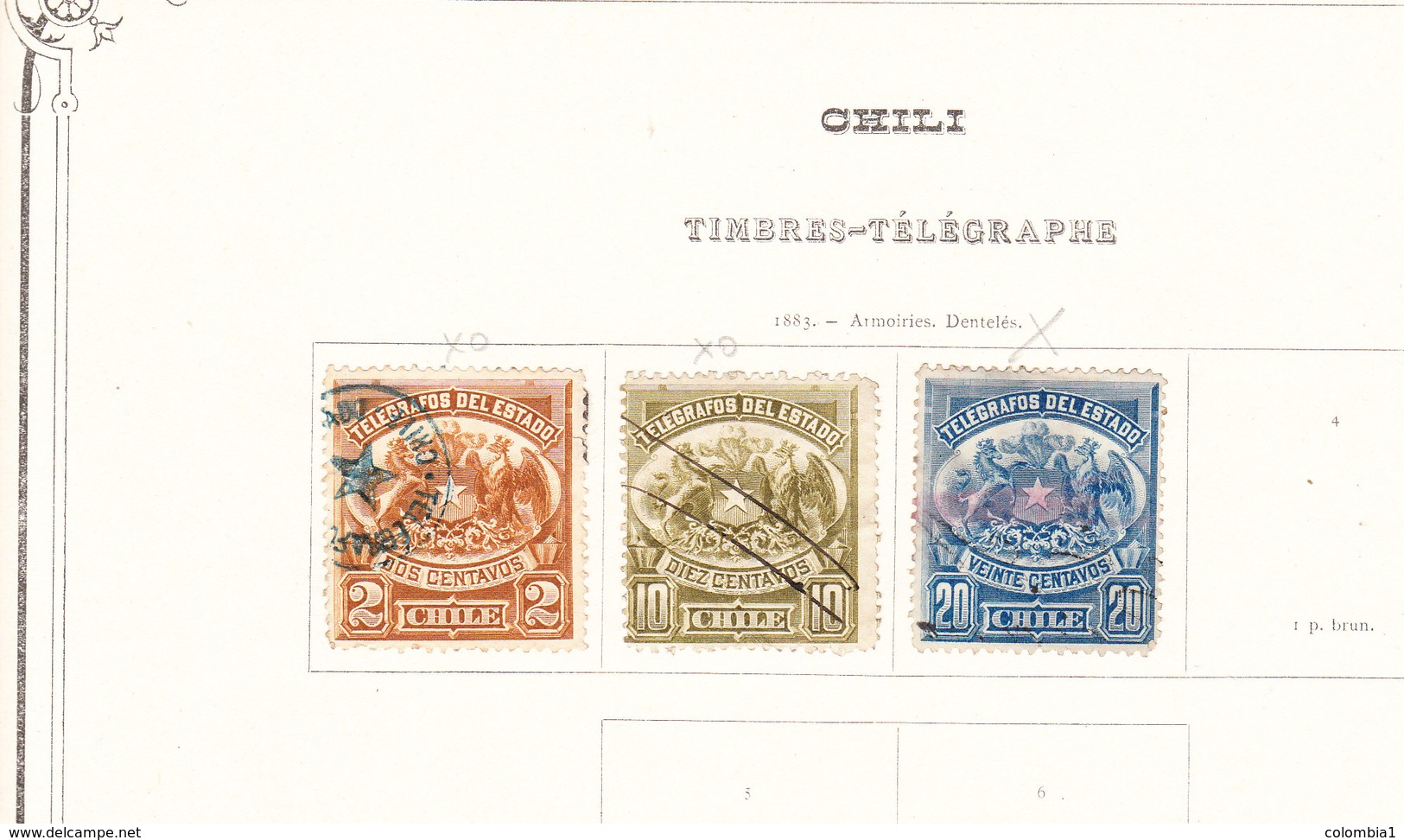 CHILI Timbres Anciens Et Timbres Télégraphes à Partir De 1867 Sur Feuilles D'album - Chili