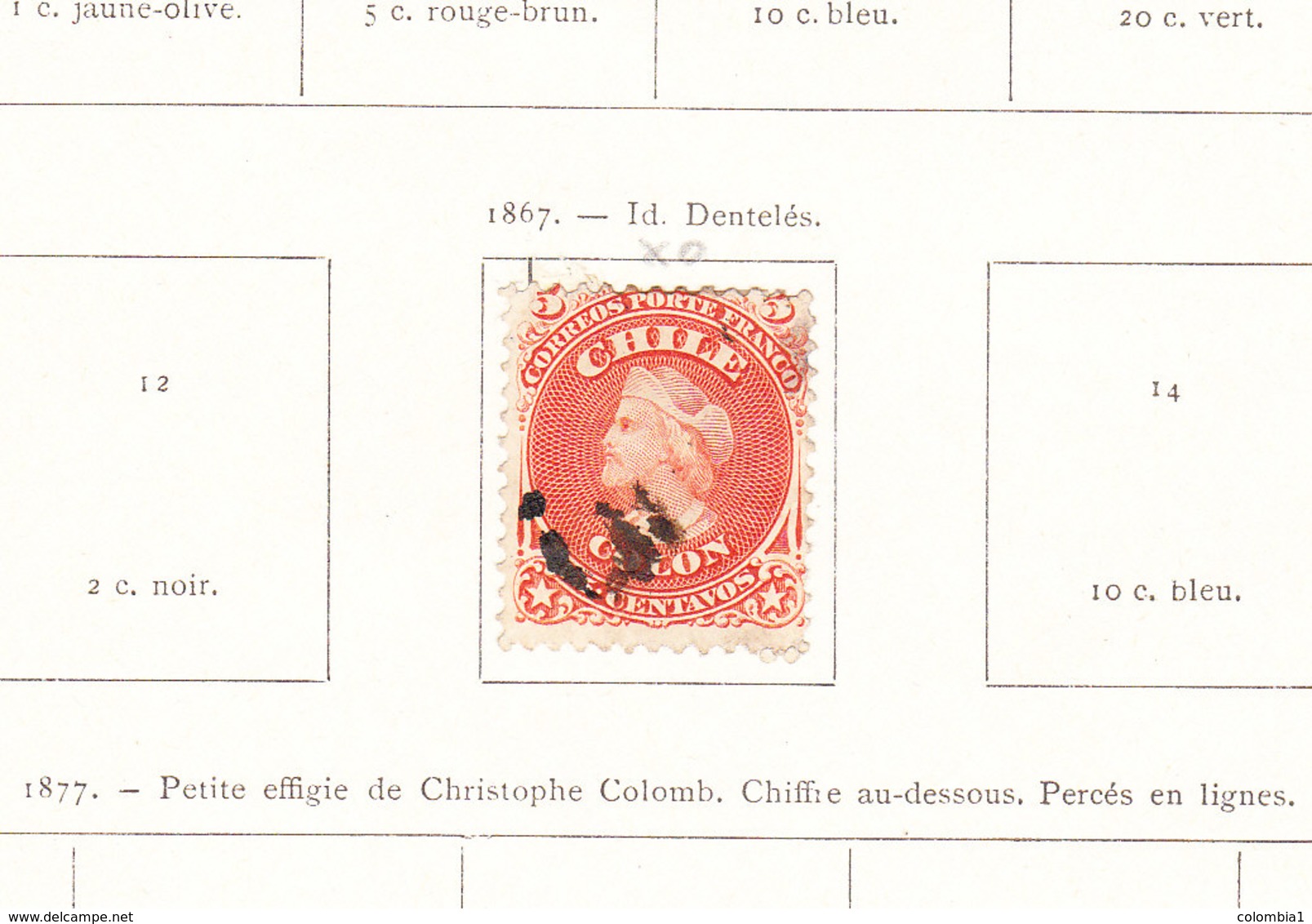 CHILI Timbres anciens et Timbres télégraphes à partir de 1867 sur feuilles d'album