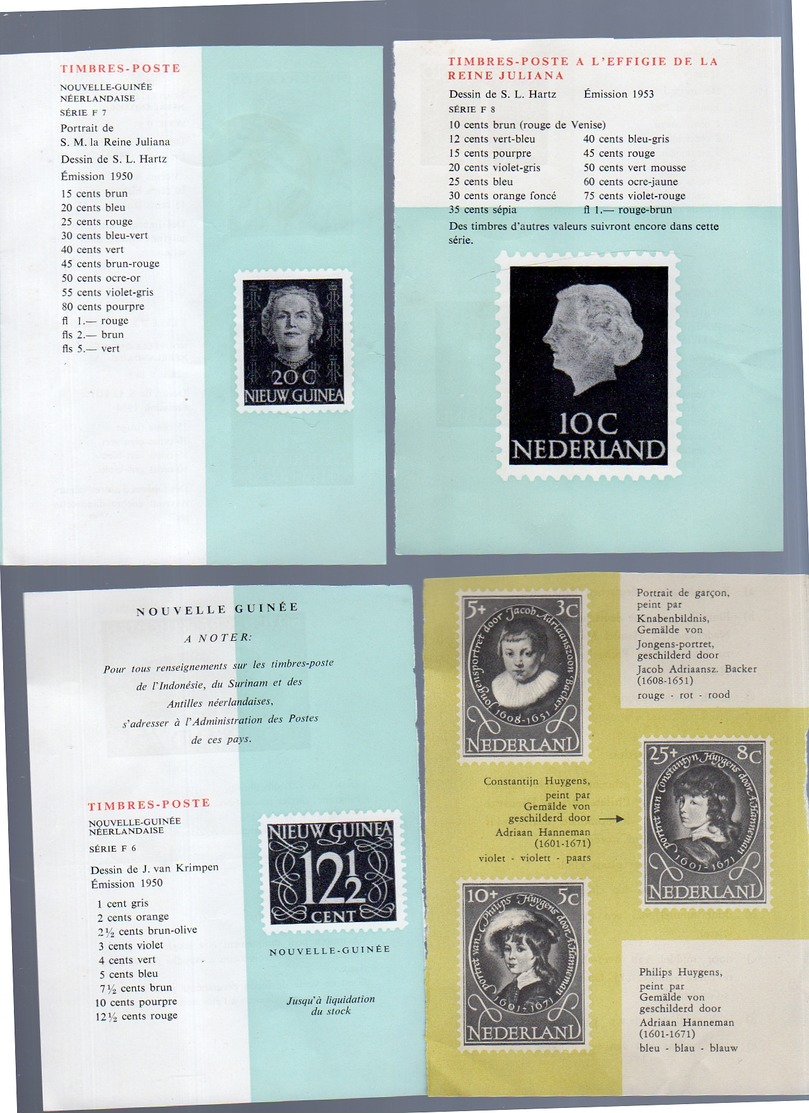 4 Sheets/cut Outs (scan = Front & Back) Of NEW ISSUE Bulletins, Netherlands ,New Guinee, Never Seen Before (EL-22) - Covers & Documents