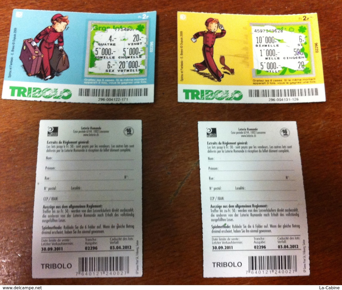 BD SPIROU ET FANTAZIO 2 BILLETS TICKETS DE TRIBOLO DE LA LOTERIE SUISSE DE 2011 EN BON ÉTAT - Billets De Loterie