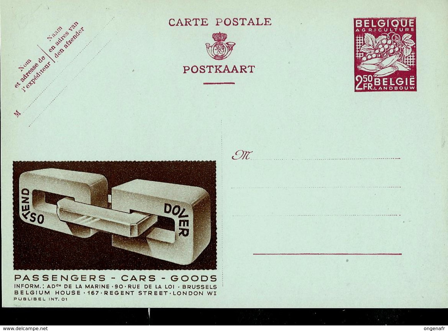 Publibel Neuve N°  INT. 01  ( OSTENDE-DOVER; Passengers - Cars - Goods) - Publibels