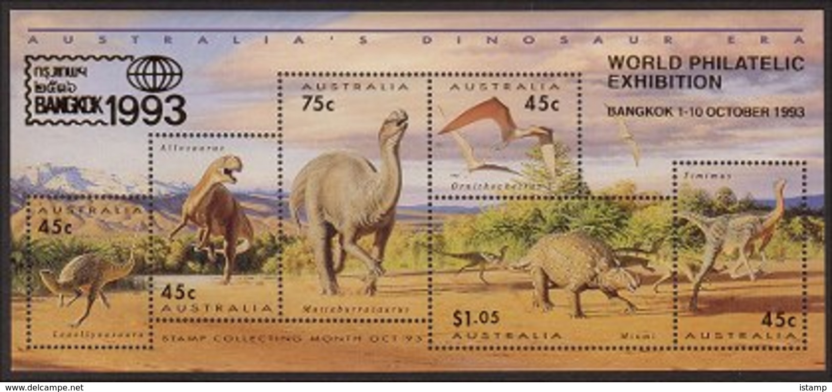 ⭕1993 - Australia DINOSAUR ERA 'overprint BANGKOK' - Miniature Sheet Stamps MNH⭕ - Blocks & Sheetlets