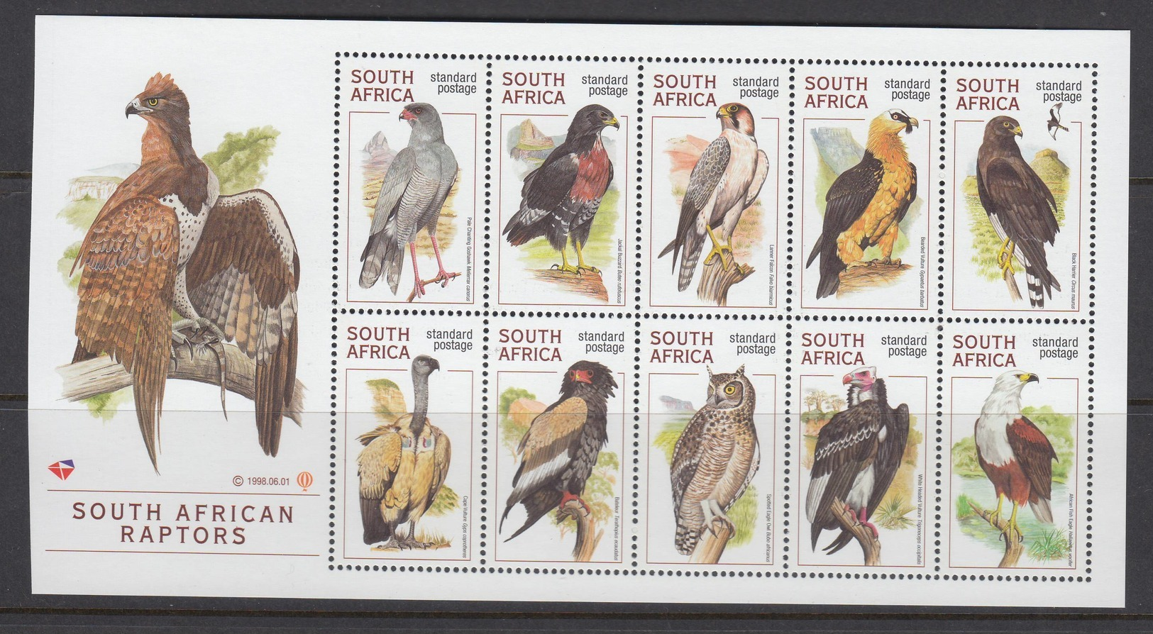 D10428 South Africa 1998 EAGLES HAWKS OWLS VULTURE Birds Prey MNH Sheet Ex Booklet - Afrique Du Sud Afrika RSA Sudafrika - Other & Unclassified