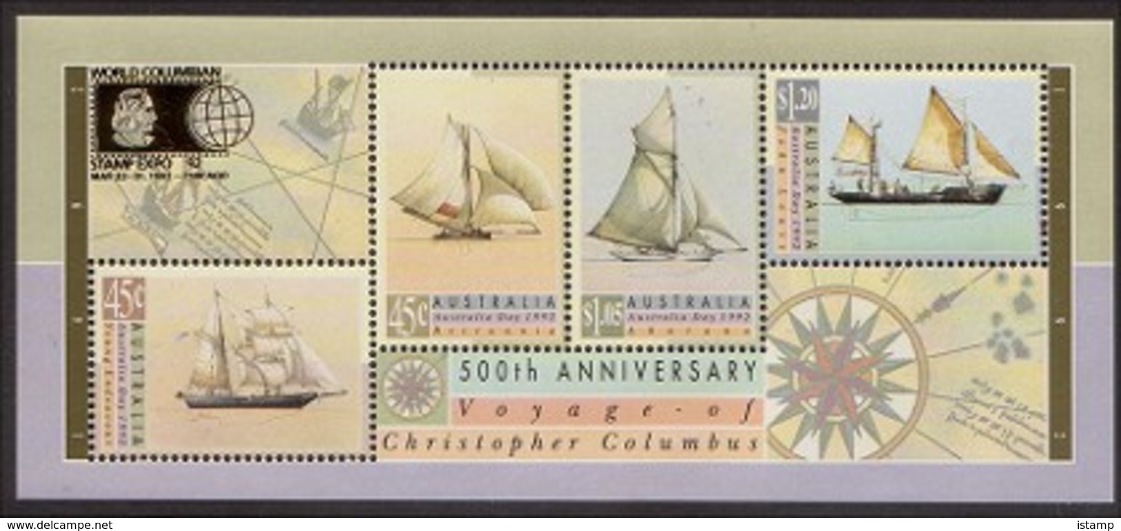 ⭕1992 - Australian AUSTRALIA DAY COLUMBUS 'overprint COLUMBIAN' - Miniature Sheet MNH⭕ - Blocks & Sheetlets