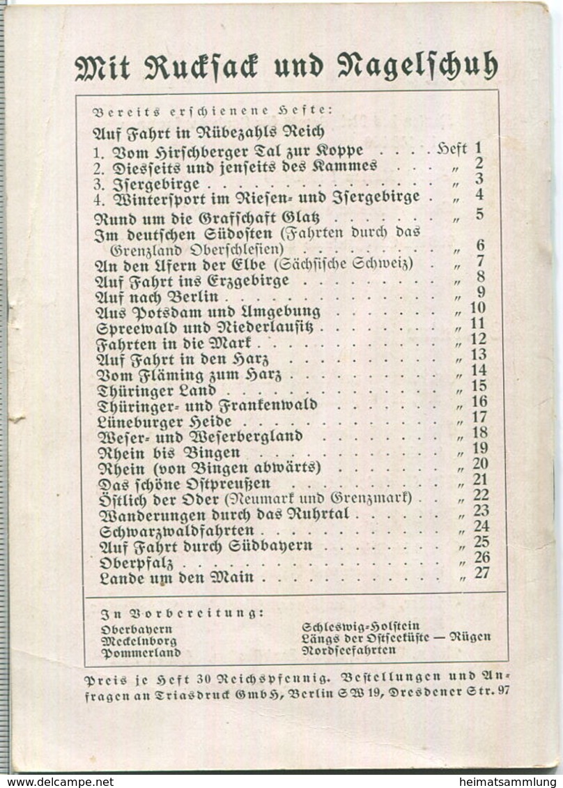 Mit Rucksack Und Nagelschuh Heft 27 - Lande Um Den Main 1934 - 40 Seiten - Eine Kleine Karte - Triasdruck GmbH Berlin - Hesse