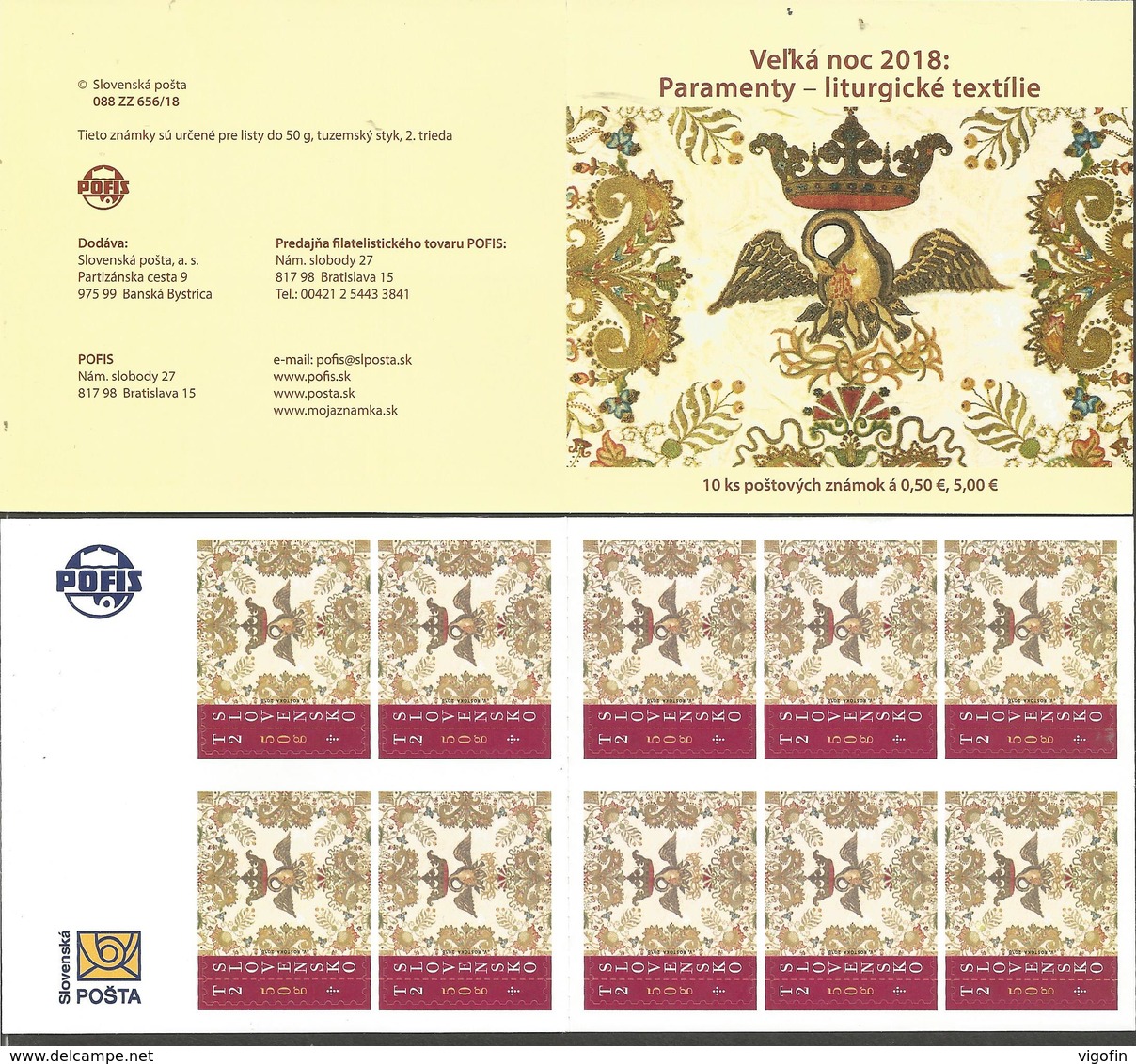 SK 2018-656 Easter 2018: Paraments – Liturgical Textiles  SLOVAKIA, BOOKLET, MNH - Ungebraucht