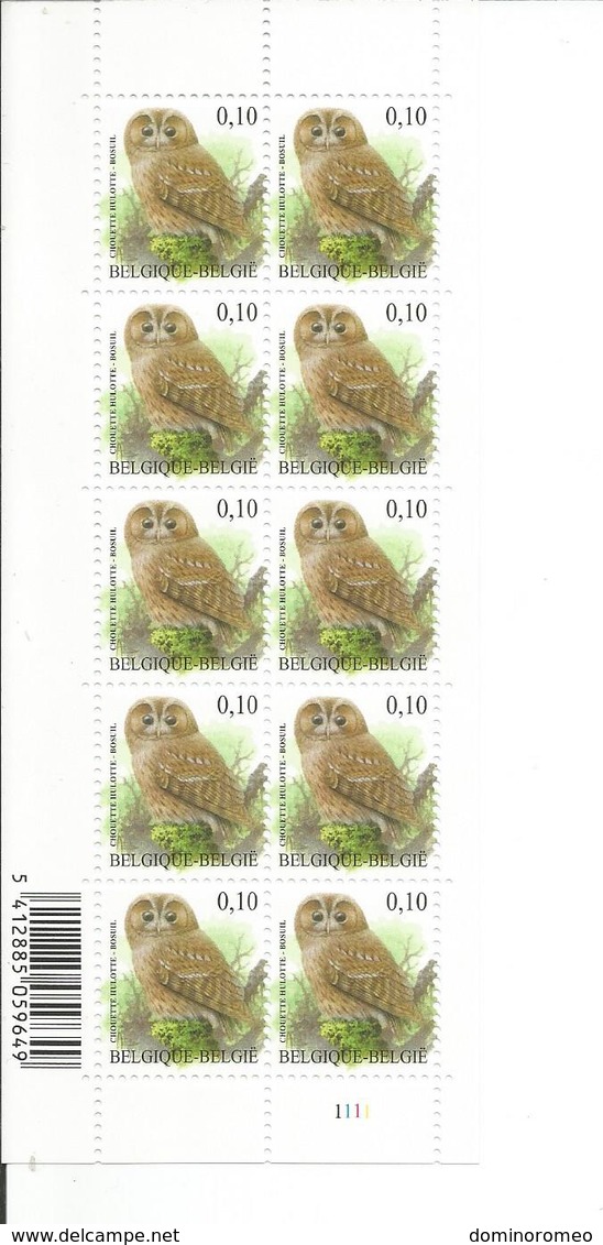 OCB 3956 Postfris Zonder Scharnier ** Volledig Vel Plaat 1 - 1985-.. Pájaros (Buzin)