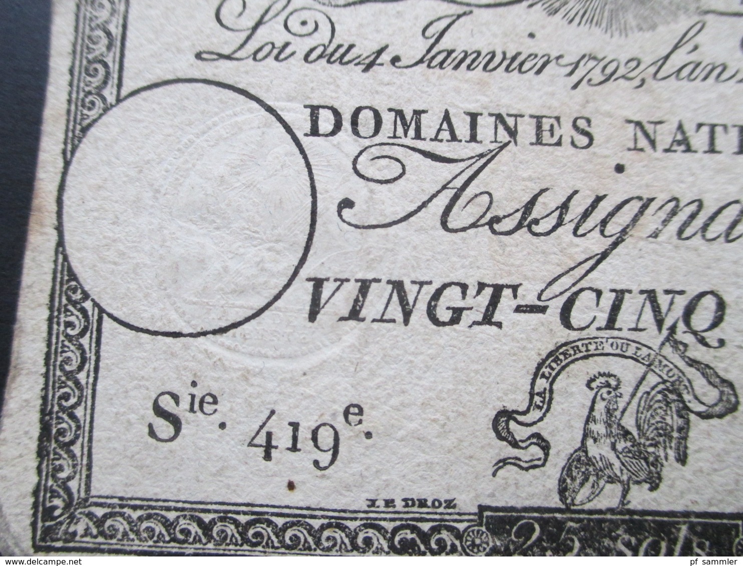 Frankreich Assignat De Vingt - Cinq Sols 4. Janviers 1792. Sie 419e. 25 Sols - ...-1889 Francs Im 19. Jh.