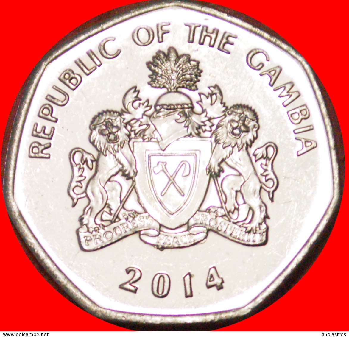 # CROCODILE: THE GAMBIA ★ 1 DALASI 2014 HEPTAGON! MINT LUSTER! LOW START ★ NO RESERVE! - Gambia