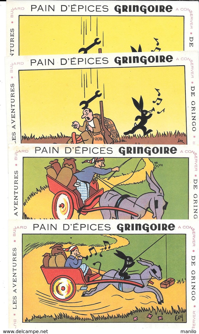 8 Buvards Anciens PAIN D'EPICES GRINGOIRE (7 Différents)  Illustrés Par COQ - LES AVENTURES DE GRINGO - Pain D'épices