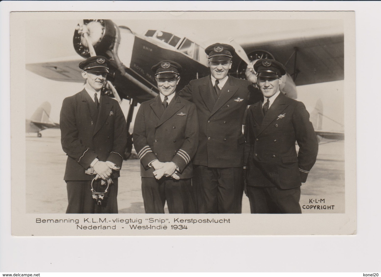 Vintage Rppc KLM K.L.M Royal Dutch Airlines Crew Christmas Flight 1934 Before Fokker F-18 Aircraft - 1919-1938: Between Wars