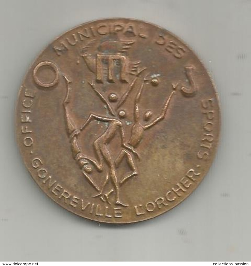 Médaille , Office Municipal Des Sports , 76 , GONFREVILLE L'ORCHER , Dia. 5 Cms , 60 Gr. , 2 Scans ,  Frais Fr 2.85 E - Profesionales / De Sociedad