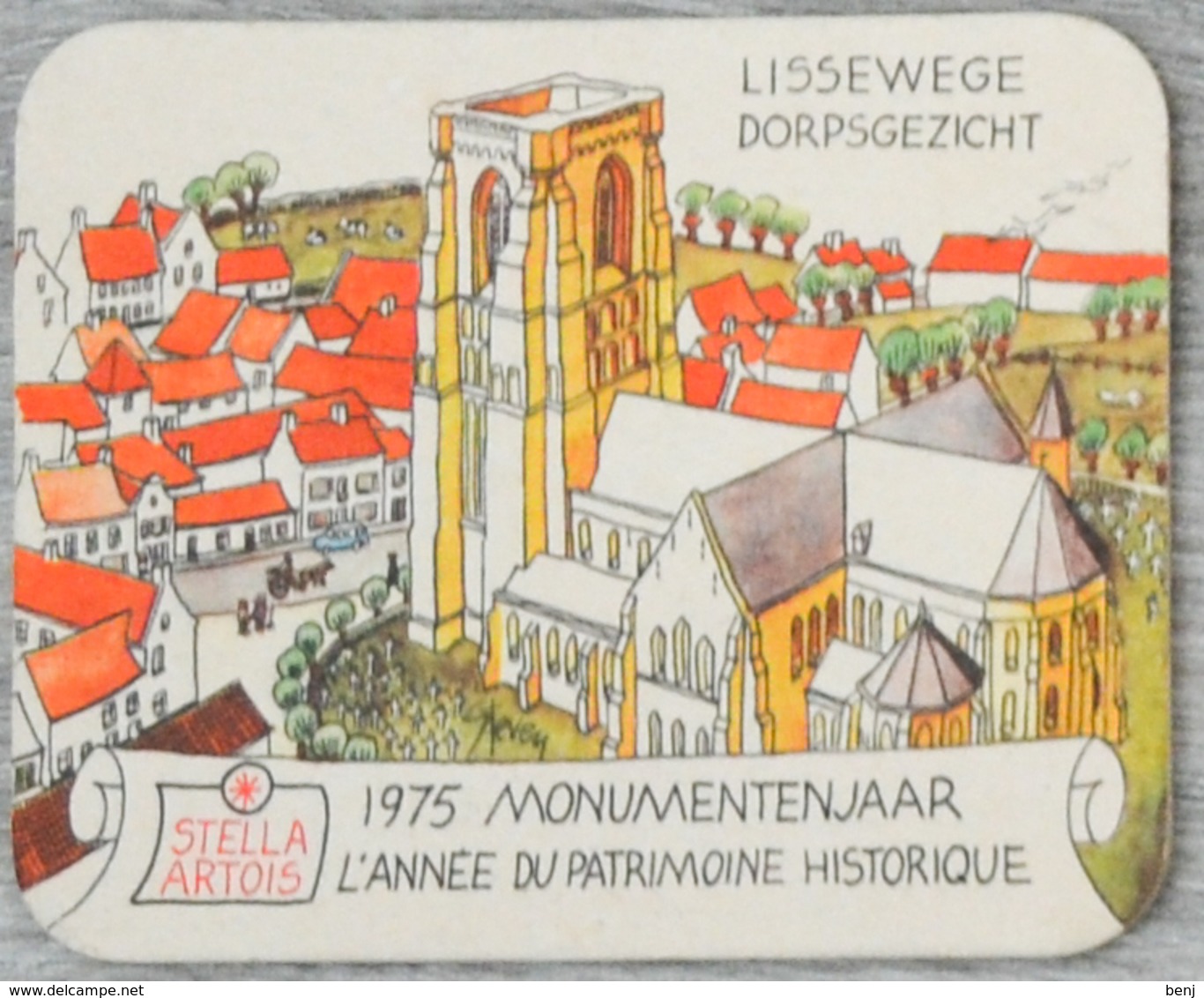 Sous-bock STELLA ARTOIS Lissewege Dorpsgezicht 1975 Année Du Patrimoine Bierviltje Coaster (CX) - Bierdeckel